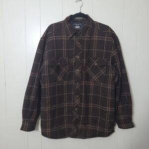 Levi Strauss &Co Mens Flannel Shirt Jacket Brown Plaid Quilt Lining Size M